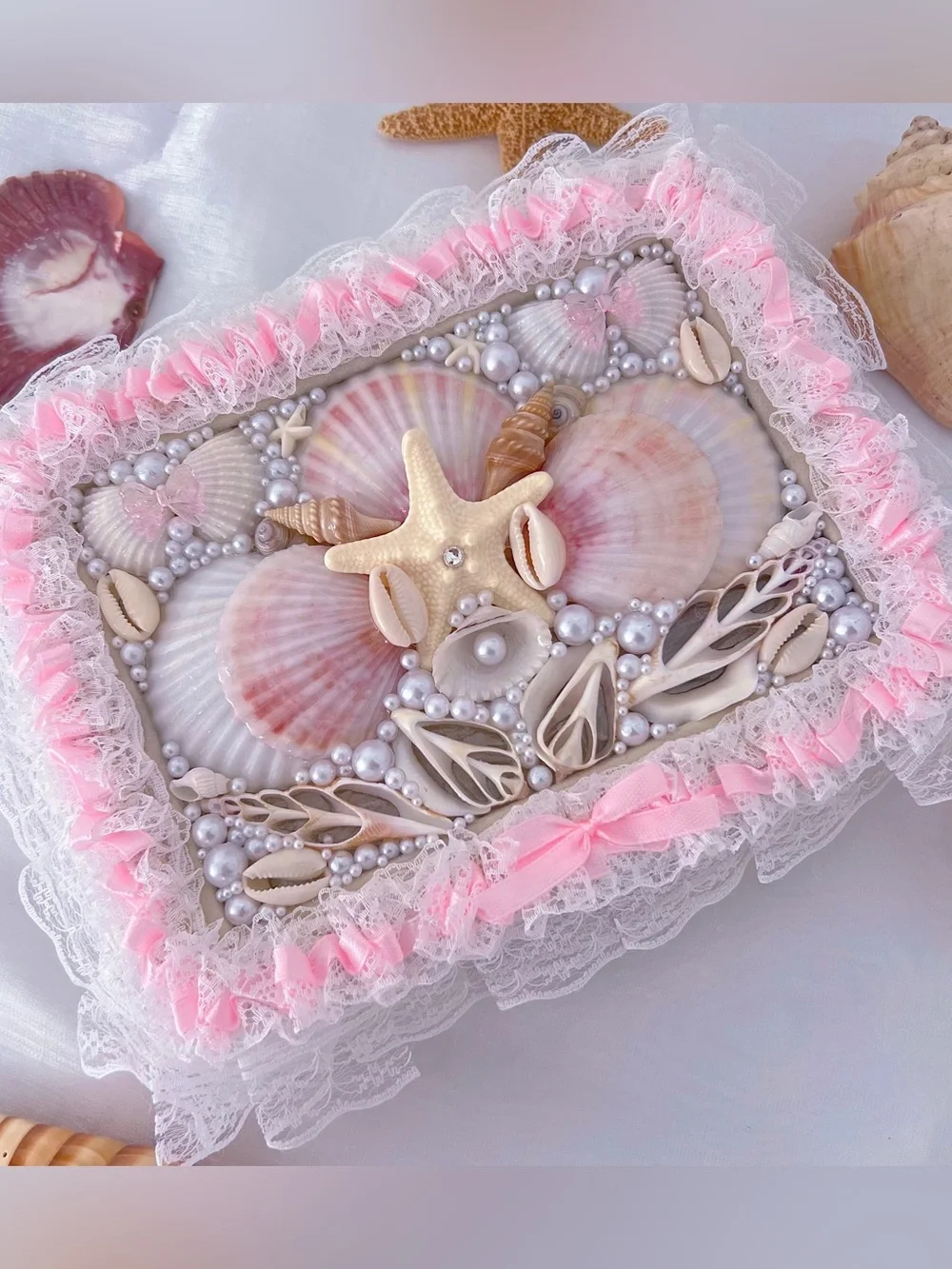Handcrafted Pink Seashell Jewelry Box